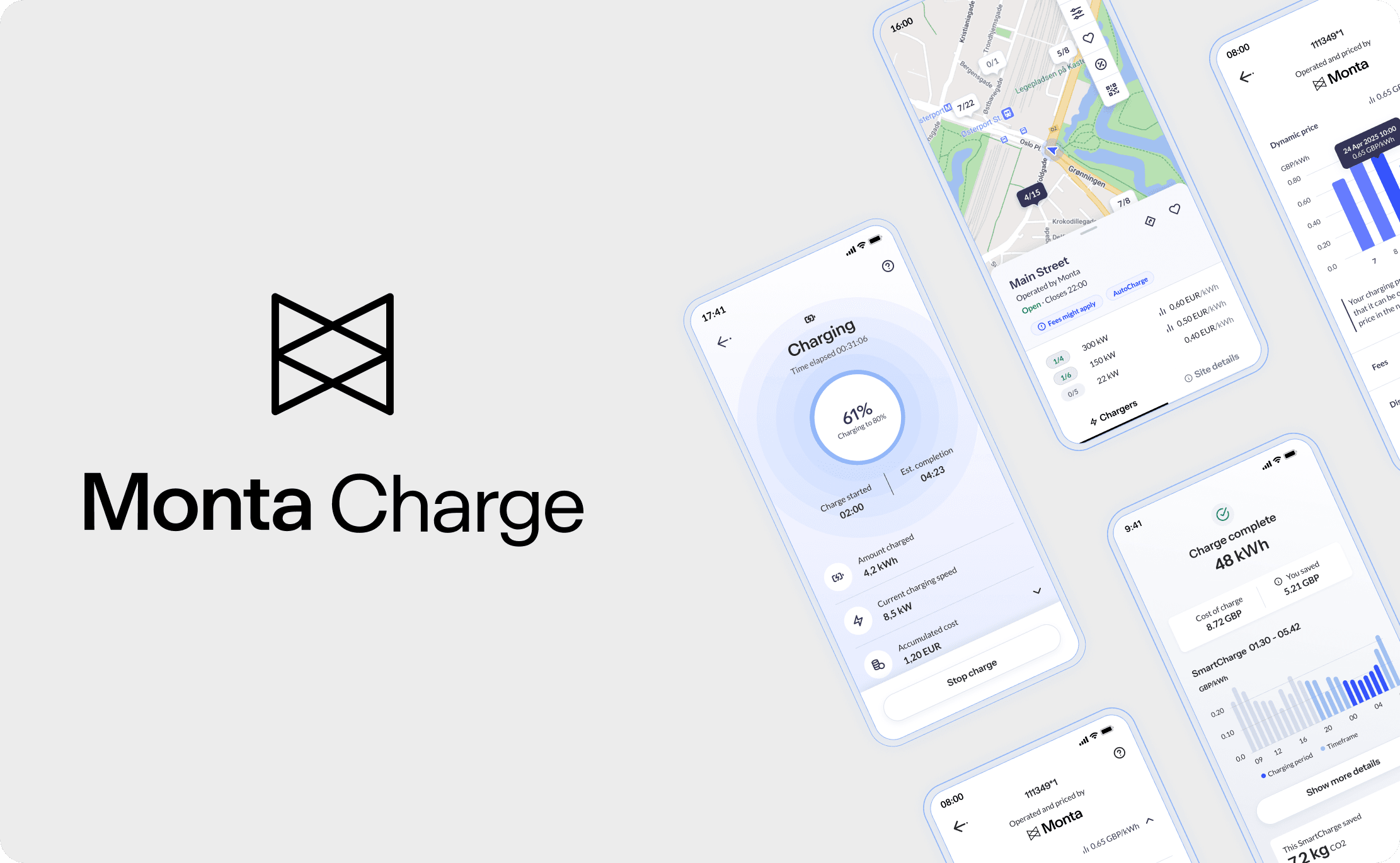 Monta Charge-appen visar laddstationer och tariffer